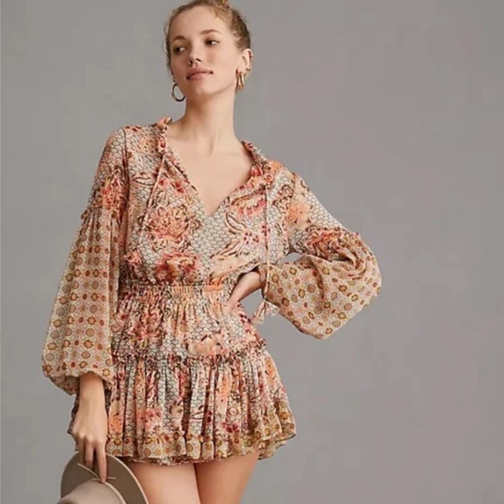 NWT Misa Los Angeles Elizabetta Flora Tile Mix Dress Boho Mini Sz XS